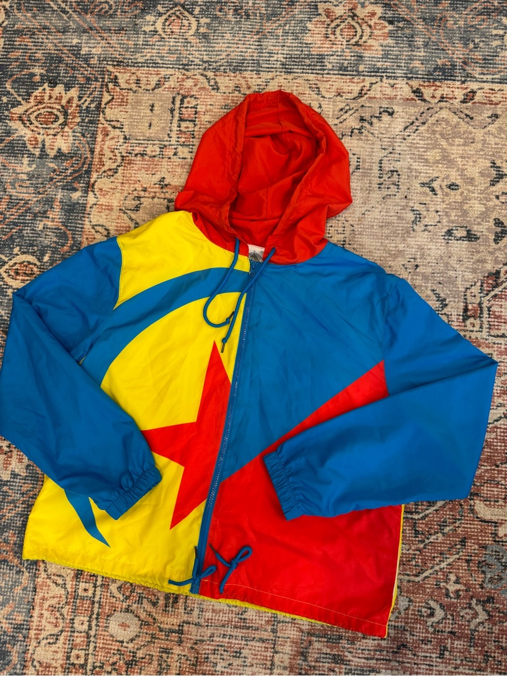 Disney Pixar Colorblock Windbreaker Jacket Hooded Zip Red Blue Yellow Retro